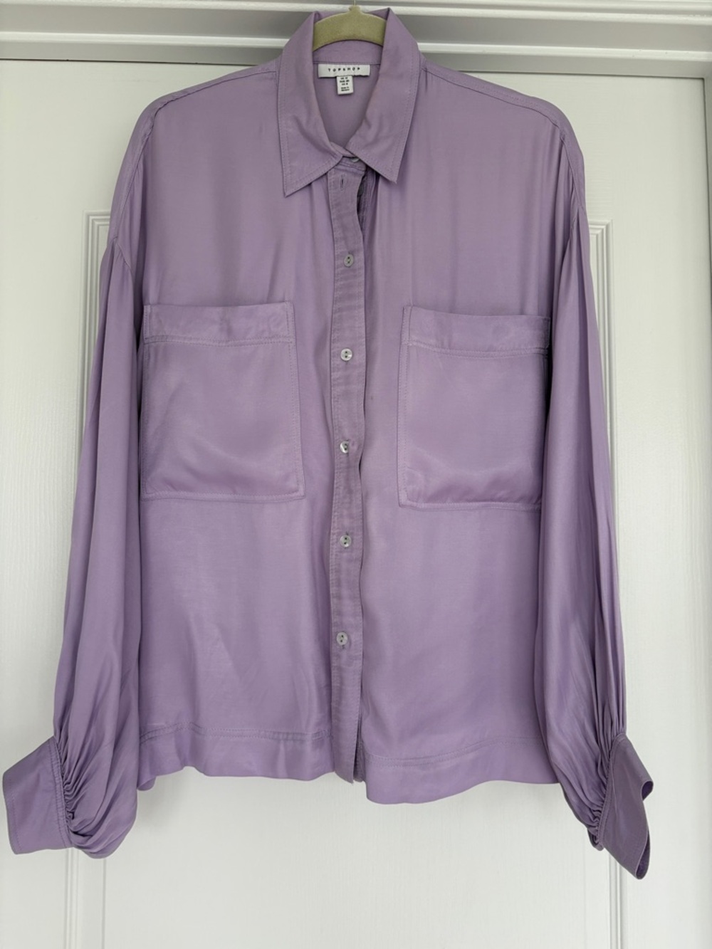 Lavender satin balloon sleeve top